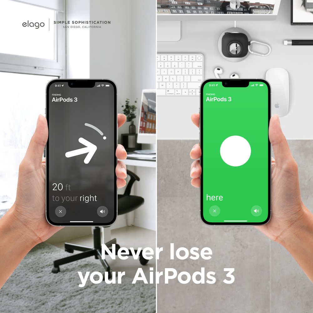 ELAGO Airpods 3 • Coque avec emplacement pour Airtag • Noir