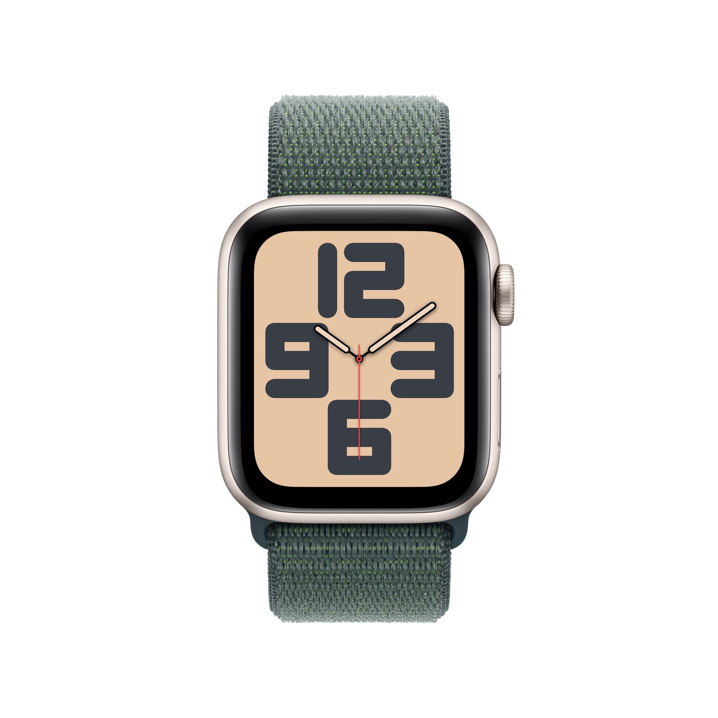 Apple Watch SE (2ème gén) • 40mm Lumière Stellaire • Boucle Sport Vert Lacustre