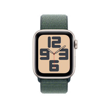 Apple Watch SE (2ème gén) • 40mm Lumière Stellaire • Boucle Sport Vert Lacustre