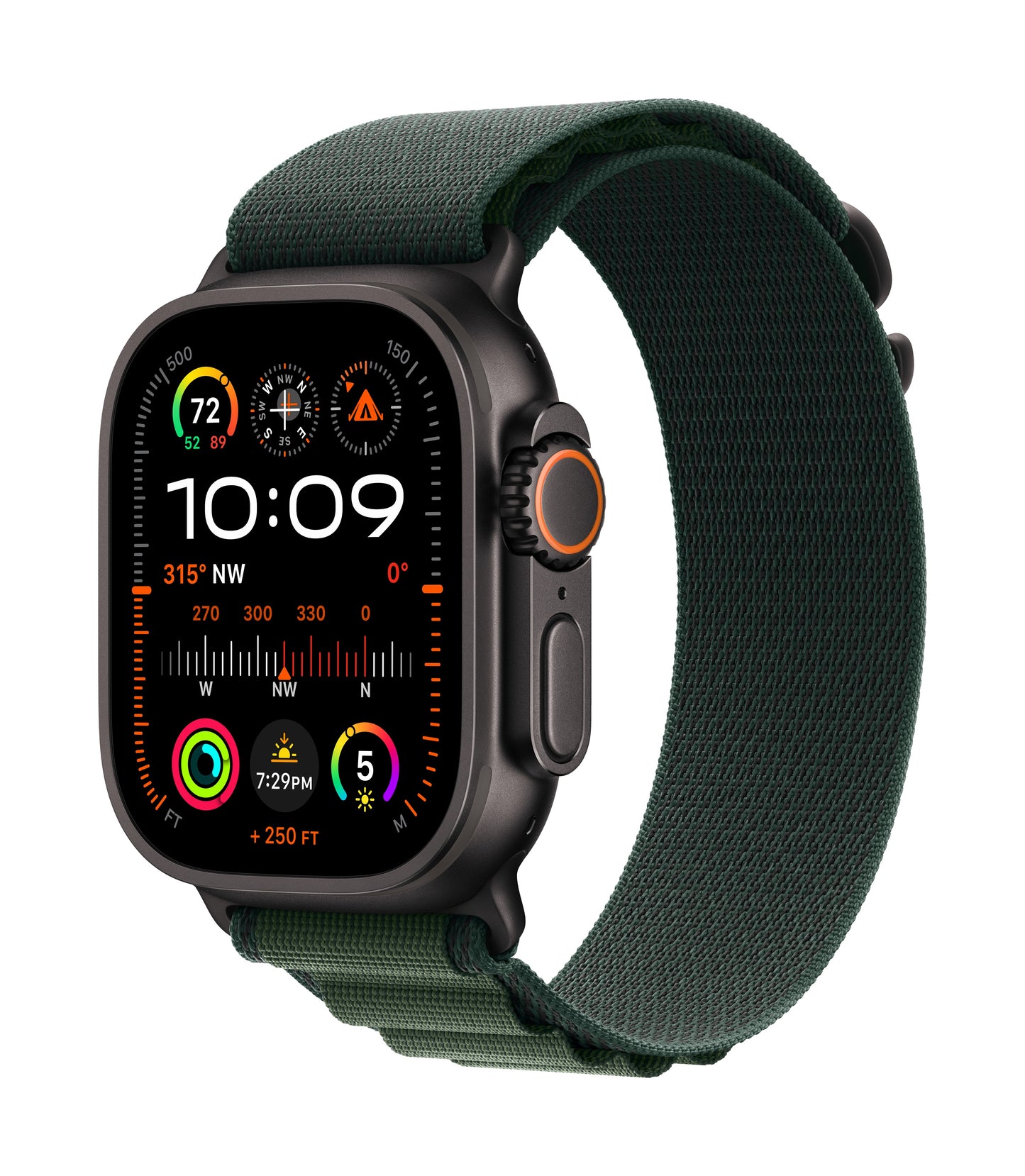 Apple Watch Ultra 2 • Noir • 49 mm • Boucle Alpine Vert foncé • L