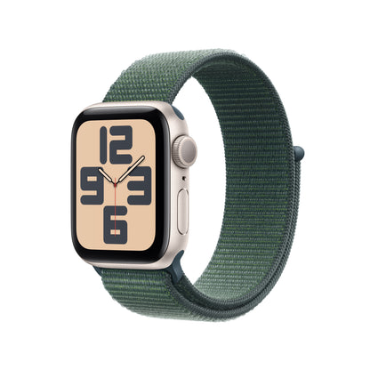 Apple Watch SE (2ème gén) • 40mm Lumière Stellaire • Boucle Sport Vert Lacustre