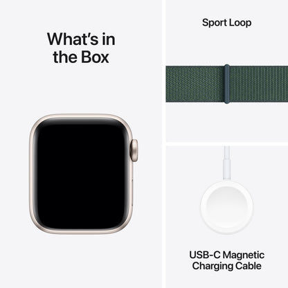 Apple Watch SE (2ème gén) • 40mm Lumière Stellaire • Boucle Sport Vert Lacustre