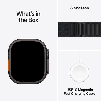 Apple • Apple Watch Ultra 3 • Titane noir • Bracelet Alpine Loop noir (L)