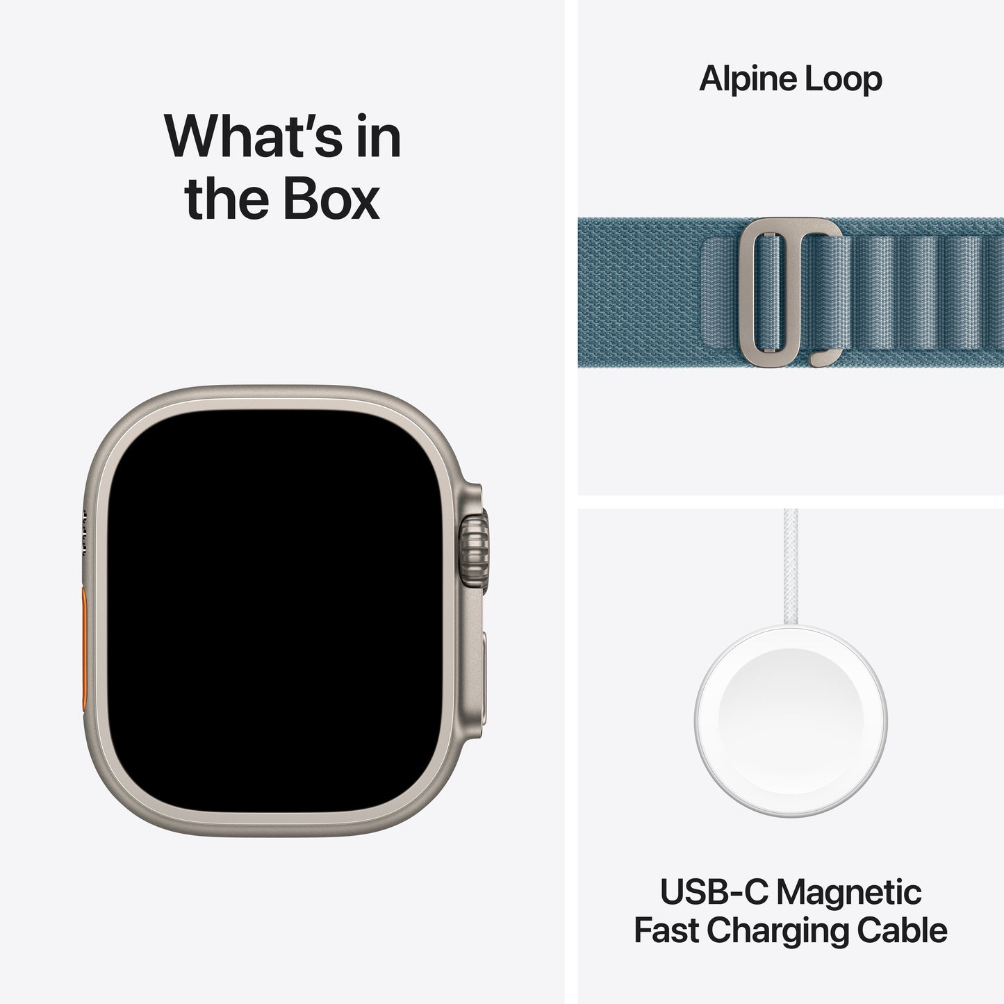 Apple • Apple Watch Ultra 3 • Titane naturel • Bracelet Alpine Loop bleu clair (L)