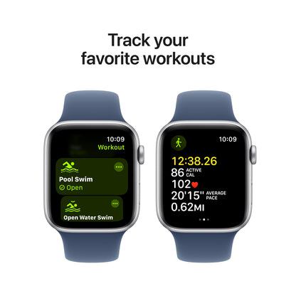 Apple Watch SE (2ème gén) • 44mm Argent • Bracelet Sport Denim M/L