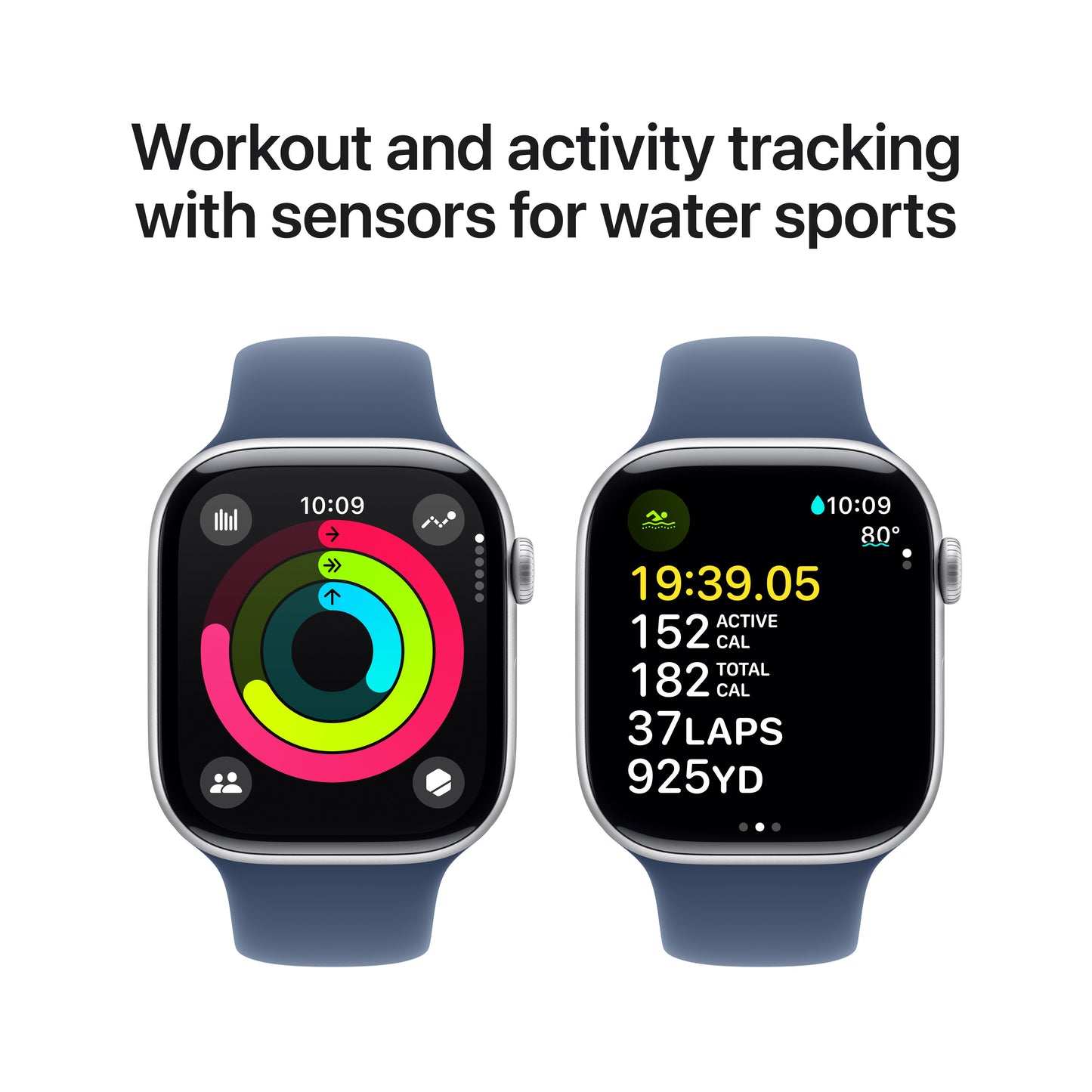 Apple Watch Series 10 • 46mm Argent • Bracelet Sport Denim • S/M