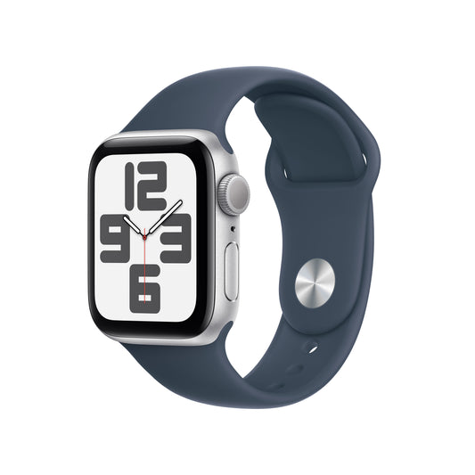Apple Watch SE (2ème gén) • Alu 40mm Argent • Bracelet Sport Bleu Orage M/L