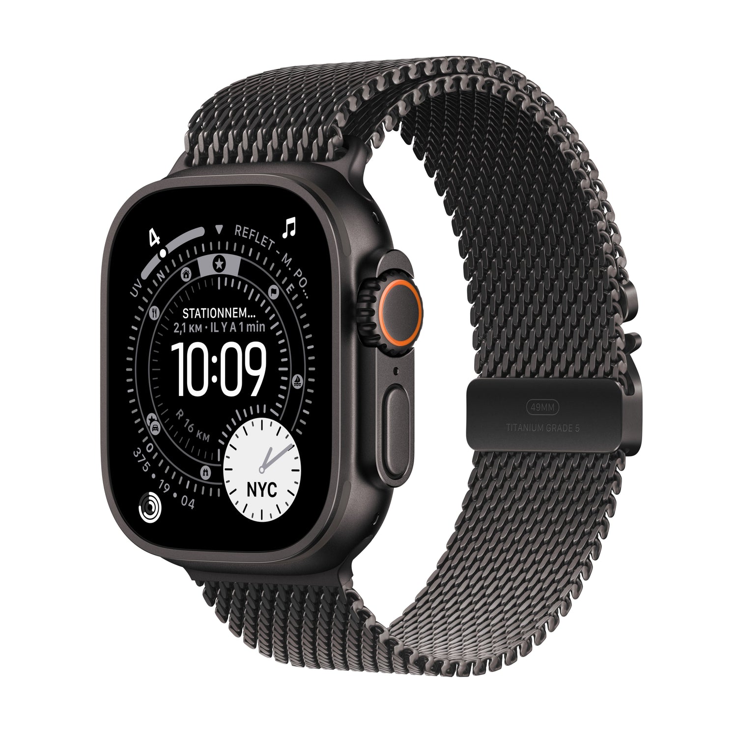 Apple Watch Ultra 3 GPS + Cellular, Boîtier en titane noir de 49 mm, Bracelet Milanais titane noir - Medium
