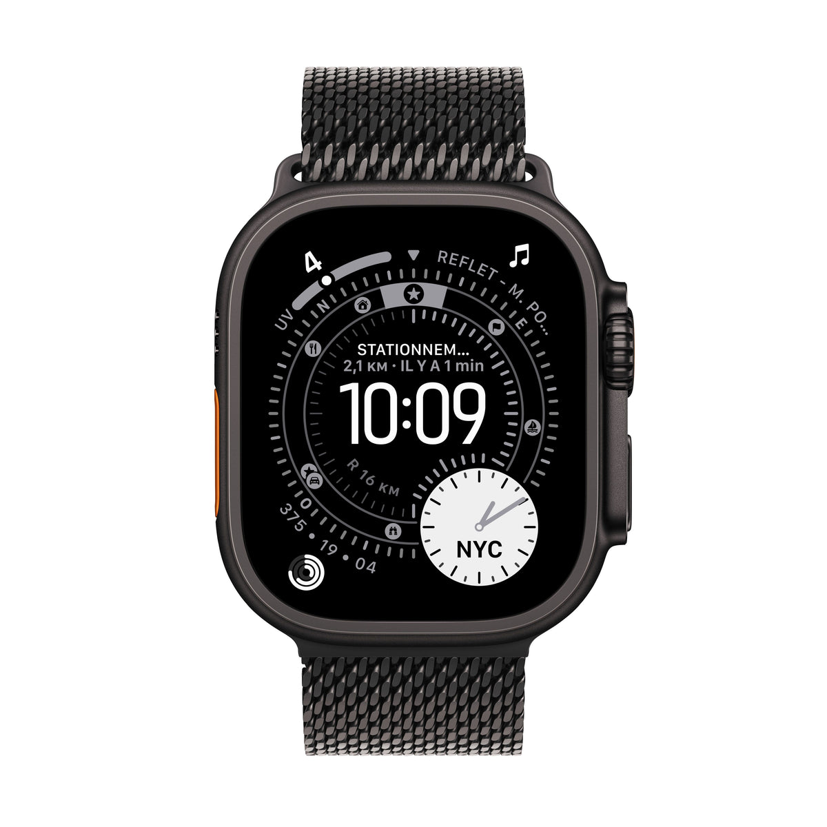 Apple Watch Ultra 3 GPS + Cellular, Boîtier en titane noir de 49 mm, Bracelet Milanais titane noir - Large