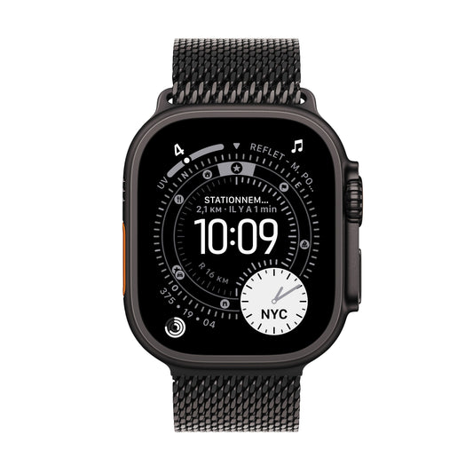 Apple Watch Ultra 3 GPS + Cellular, Boîtier en titane noir de 49 mm, Bracelet Milanais titane noir - Large