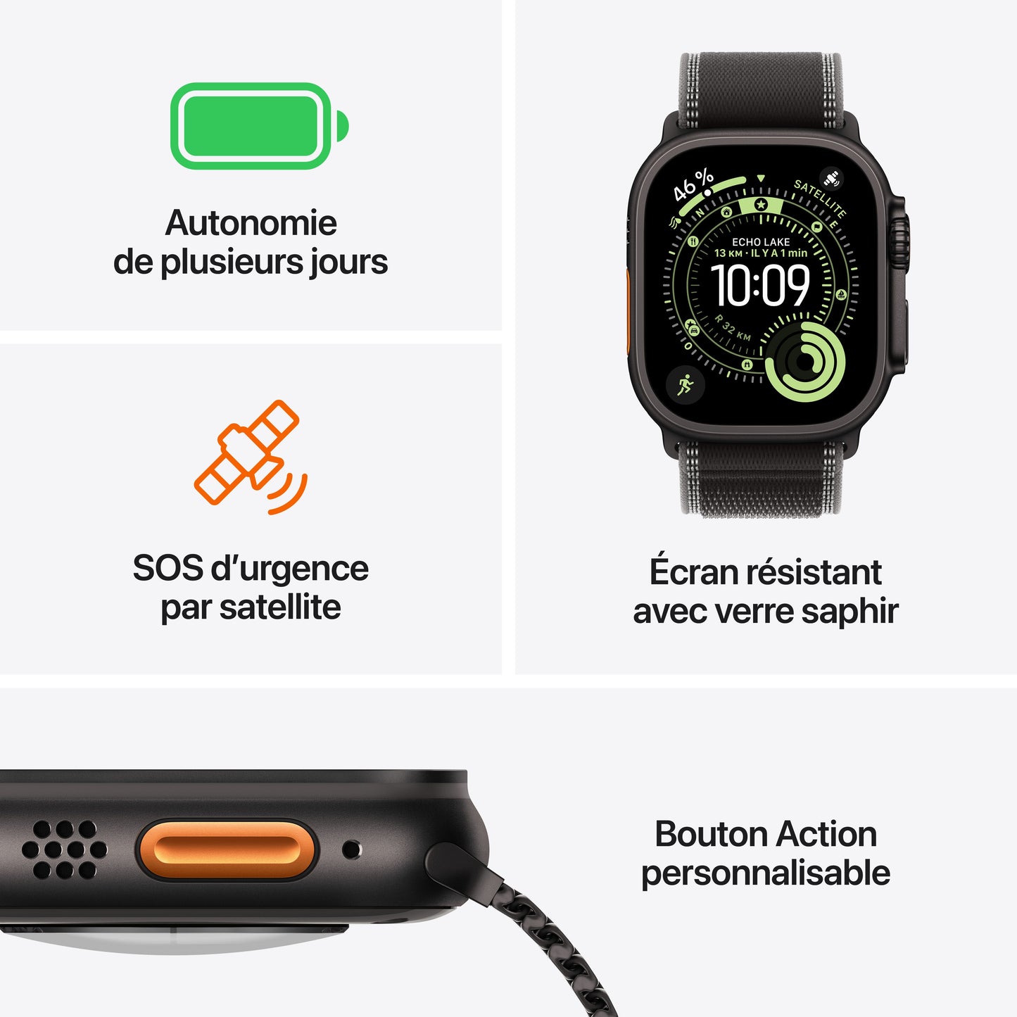 Apple Watch Ultra 3 GPS + Cellular, Boîtier en titane noir de 49 mm, Bracelet Milanais titane noir - Medium