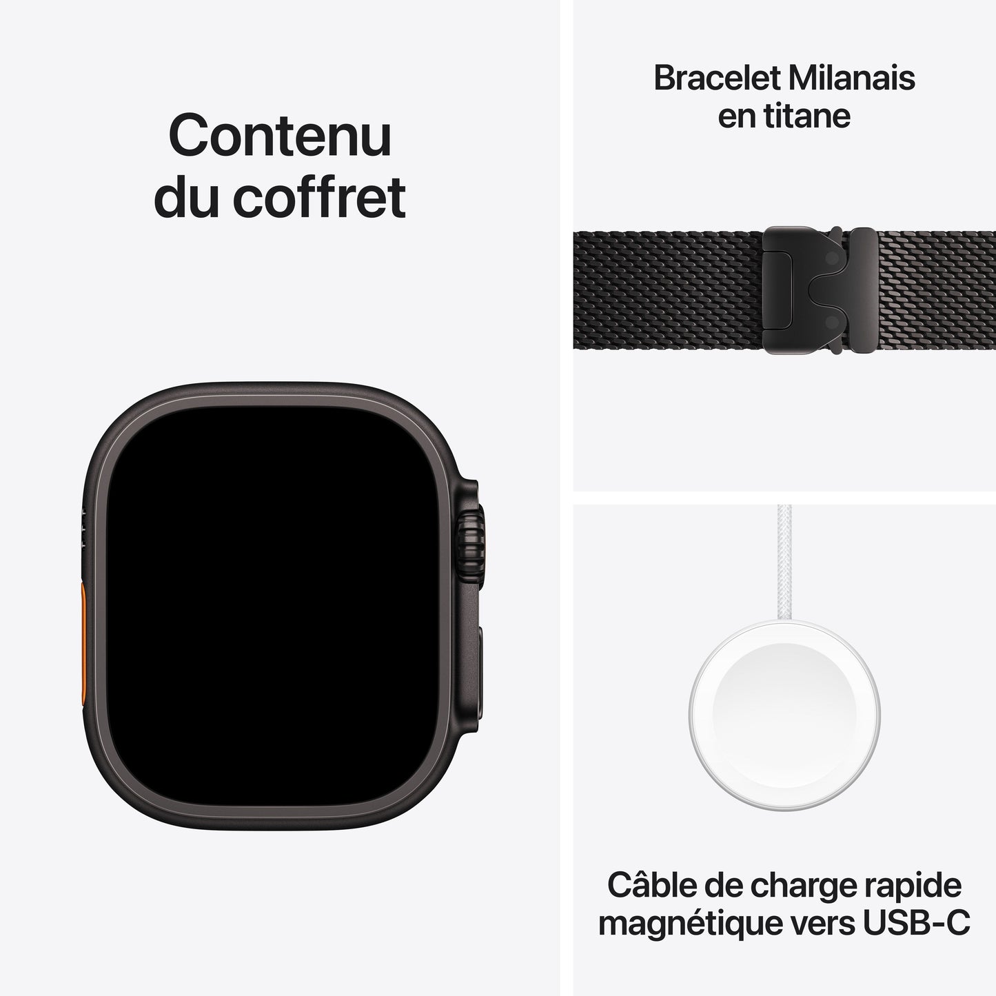 Apple Watch Ultra 3 GPS + Cellular, Boîtier en titane noir de 49 mm, Bracelet Milanais titane noir - Large