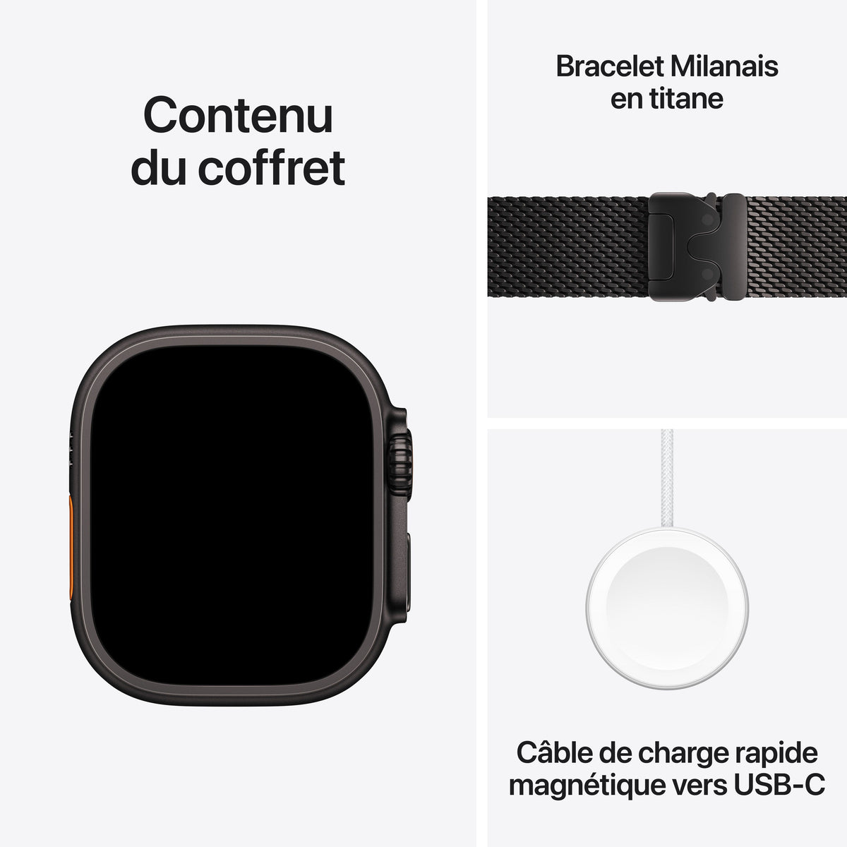 Apple Watch Ultra 3 GPS + Cellular, Boîtier en titane noir de 49 mm, Bracelet Milanais titane noir - Large