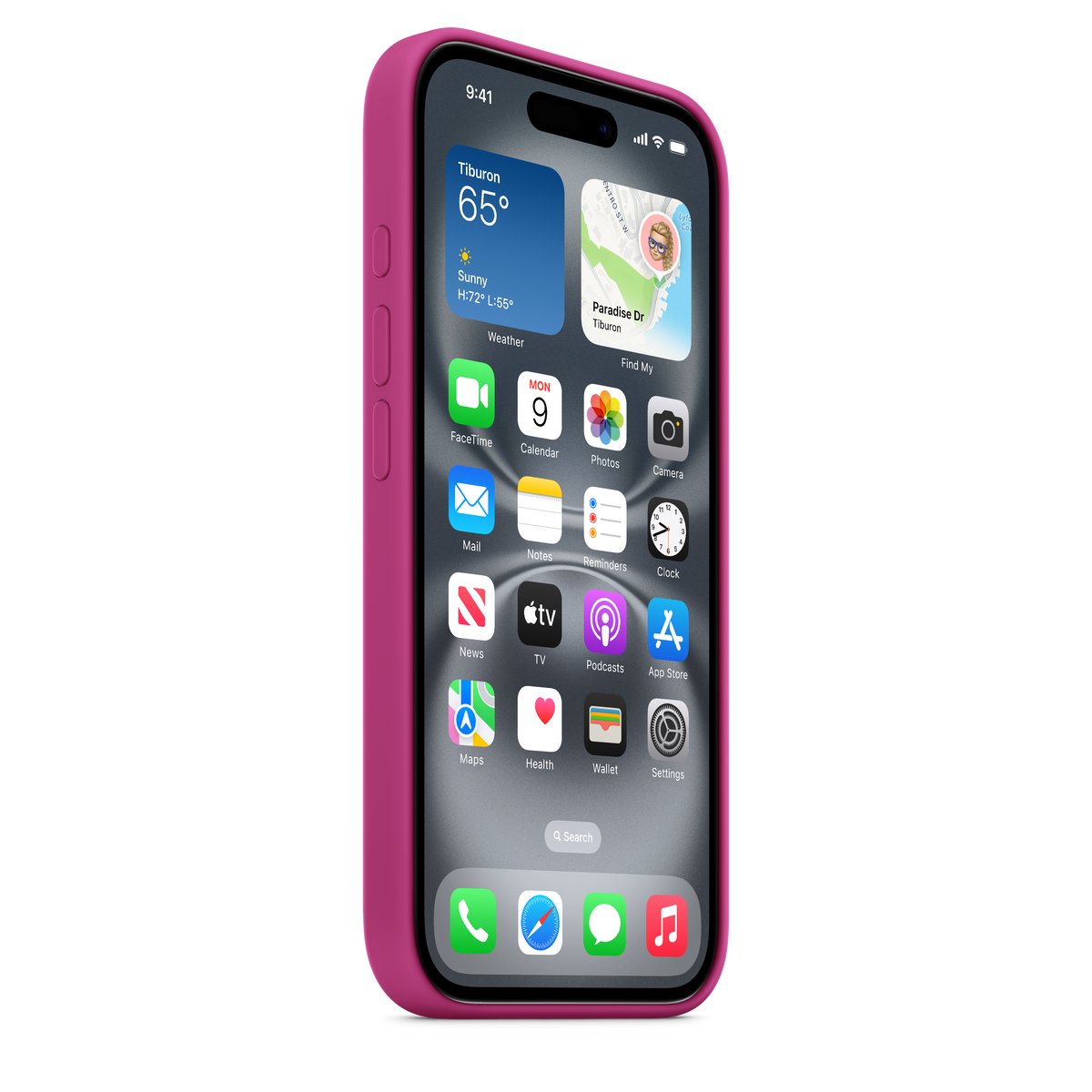 Coque en silicone avec MagSafe pour iPhone 16 - Fuchsia