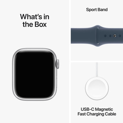 Apple Watch Series 9 • 41mm Argent • Bracelet Sport Bleu Marine S/M