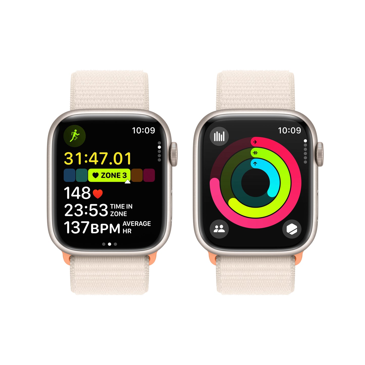 Apple Watch Series 9 • 45mm Lumière Stellaire • Boucle Sport Lumière Stellaire