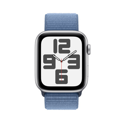 Apple Watch SE (2ème gén) • Alu 44mm Argent • Boucle Sport Bleu Hiver