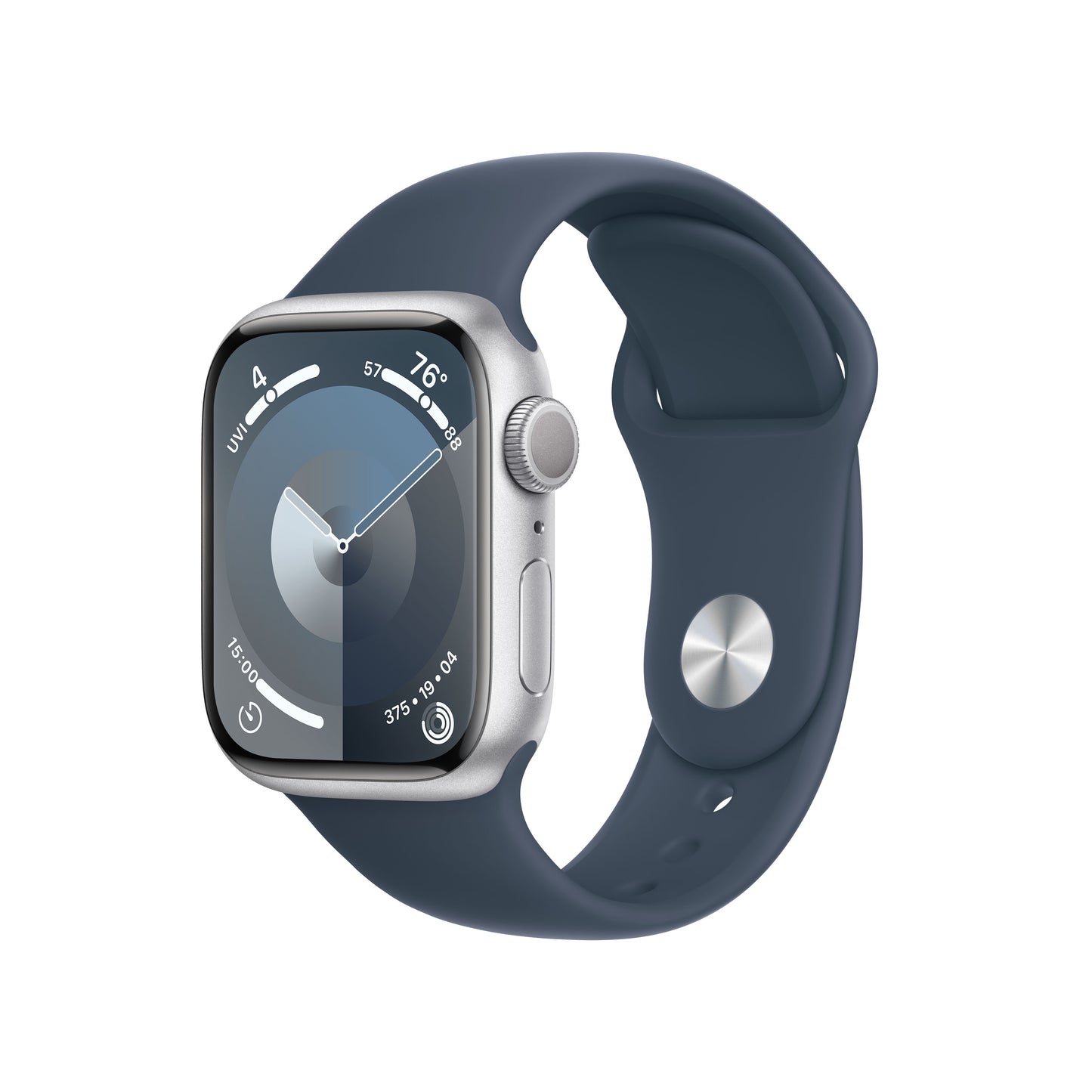 Apple Watch Series 9 • 41mm Argent • Bracelet Sport Bleu Marine S/M