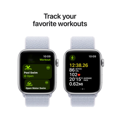Apple Watch SE (2ème gén) • 44mm Argent • Boucle Sport Nuée Bleue