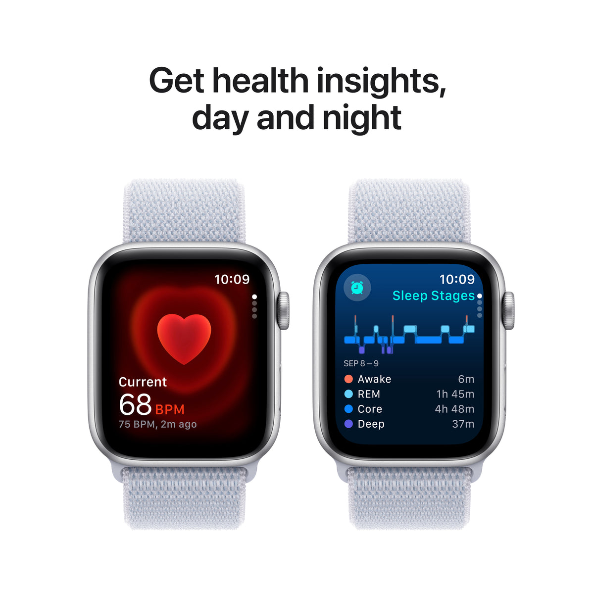 Apple Watch SE (2ème gén) • 44mm Argent • Boucle Sport Nuée Bleue