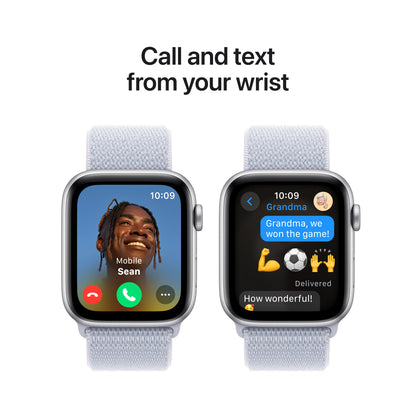 Apple Watch SE (2ème gén) • 44mm Argent • Boucle Sport Nuée Bleue