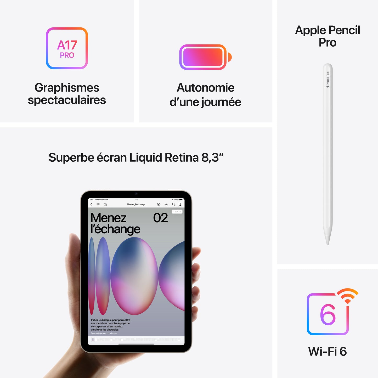 iPad mini 8,3'' A17 Pro WiFi • 256GB • Gris sidéral