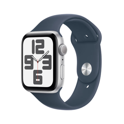 Apple Watch SE (2ème gén) • Alu 44mm Argent • Bracelet Sport Bleu Orage S/M