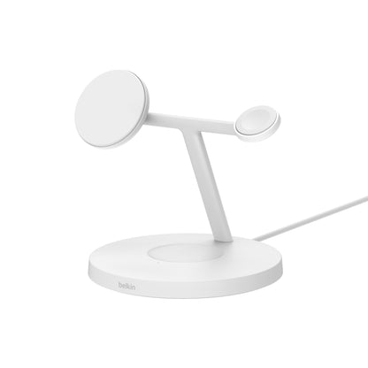 Belkin BoostCharge Pro Stand de charge 3in1 Qi2 MagSafe • Blanc
