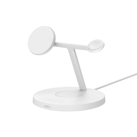 Belkin BoostCharge Pro Stand de charge 3in1 Qi2 MagSafe • Blanc