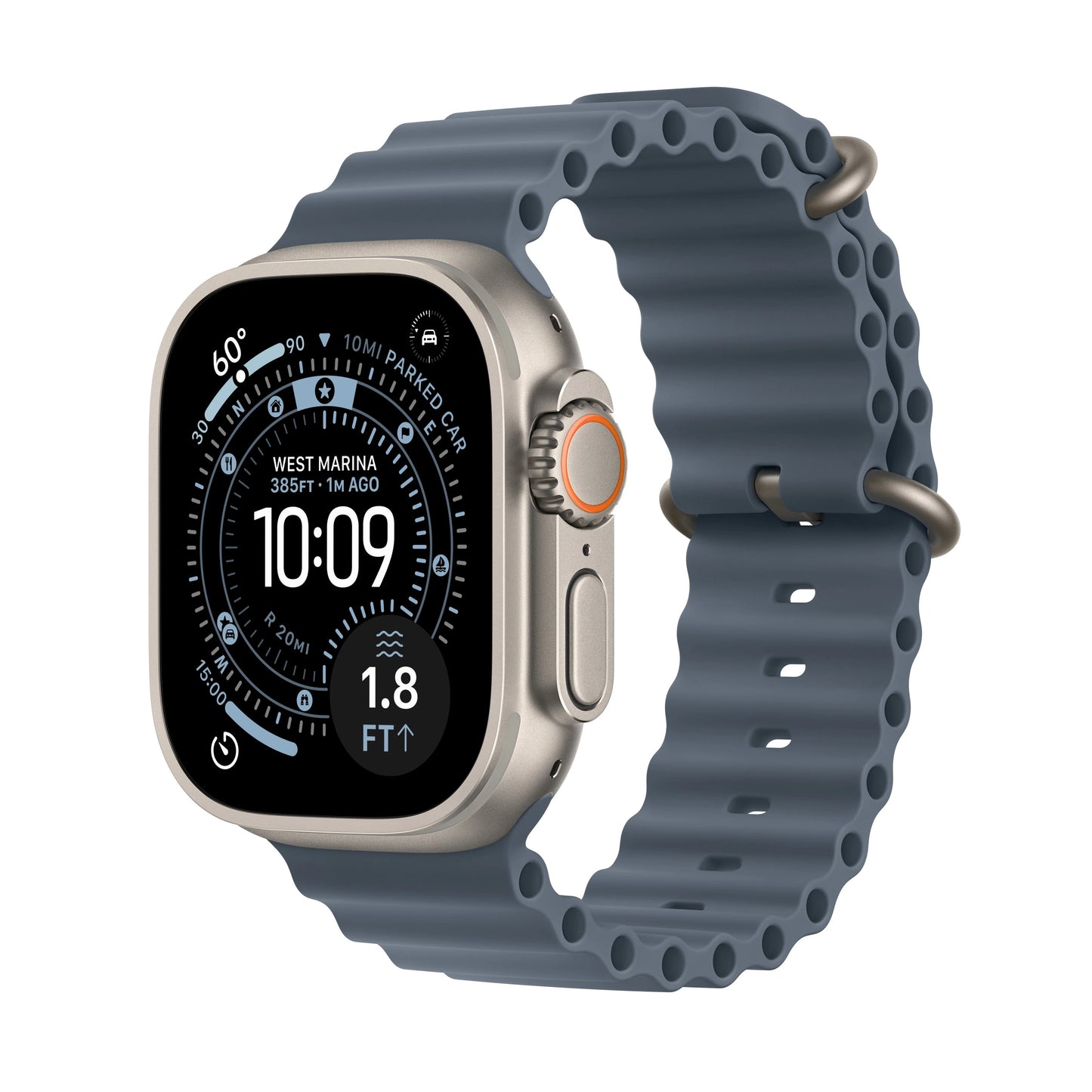 Apple • Apple Watch Ultra 3 • Titane naturel • Bracelet Ocean Bleu maritime