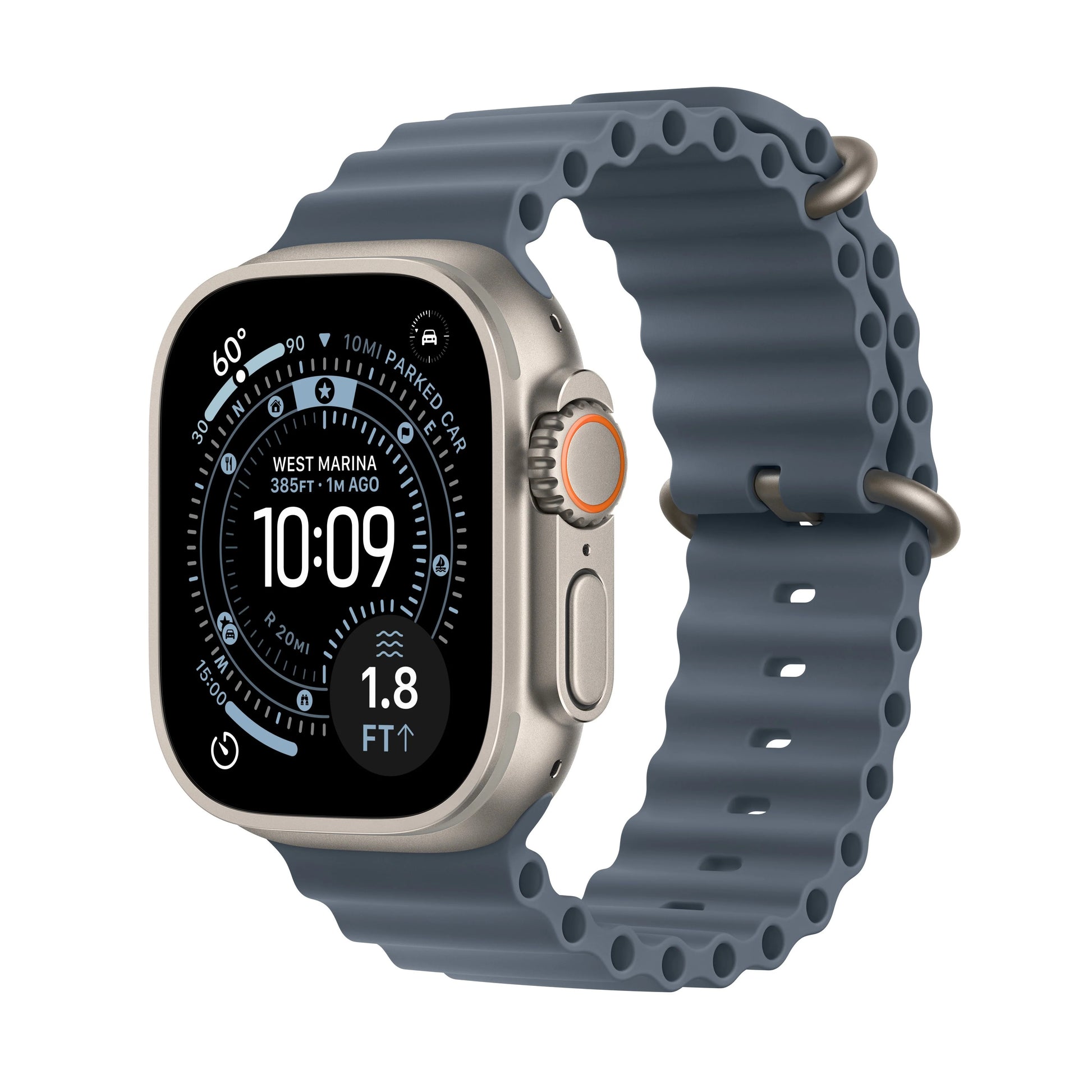 Apple • Apple Watch Ultra 3 • Titane naturel • Bracelet Ocean Bleu maritime