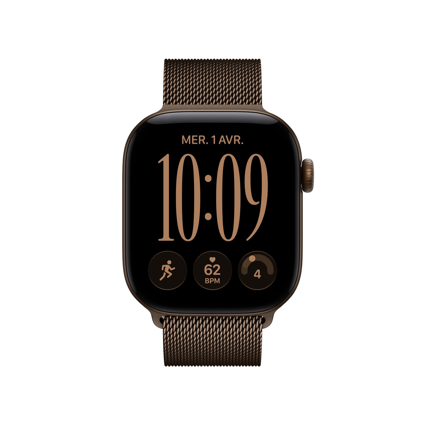 Apple Watch Series 12 GPS, Boîtier en aluminium bronze sombre de 42 mm, Bracelet Milanais bronze sombre