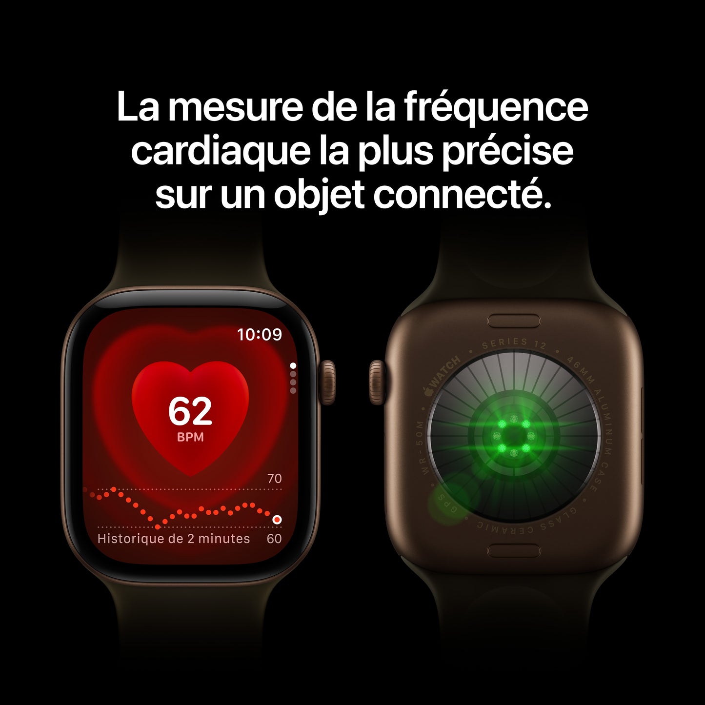 Apple Watch Series 12 GPS, Boîtier en aluminium bronze sombre de 42 mm, Bracelet Milanais bronze sombre