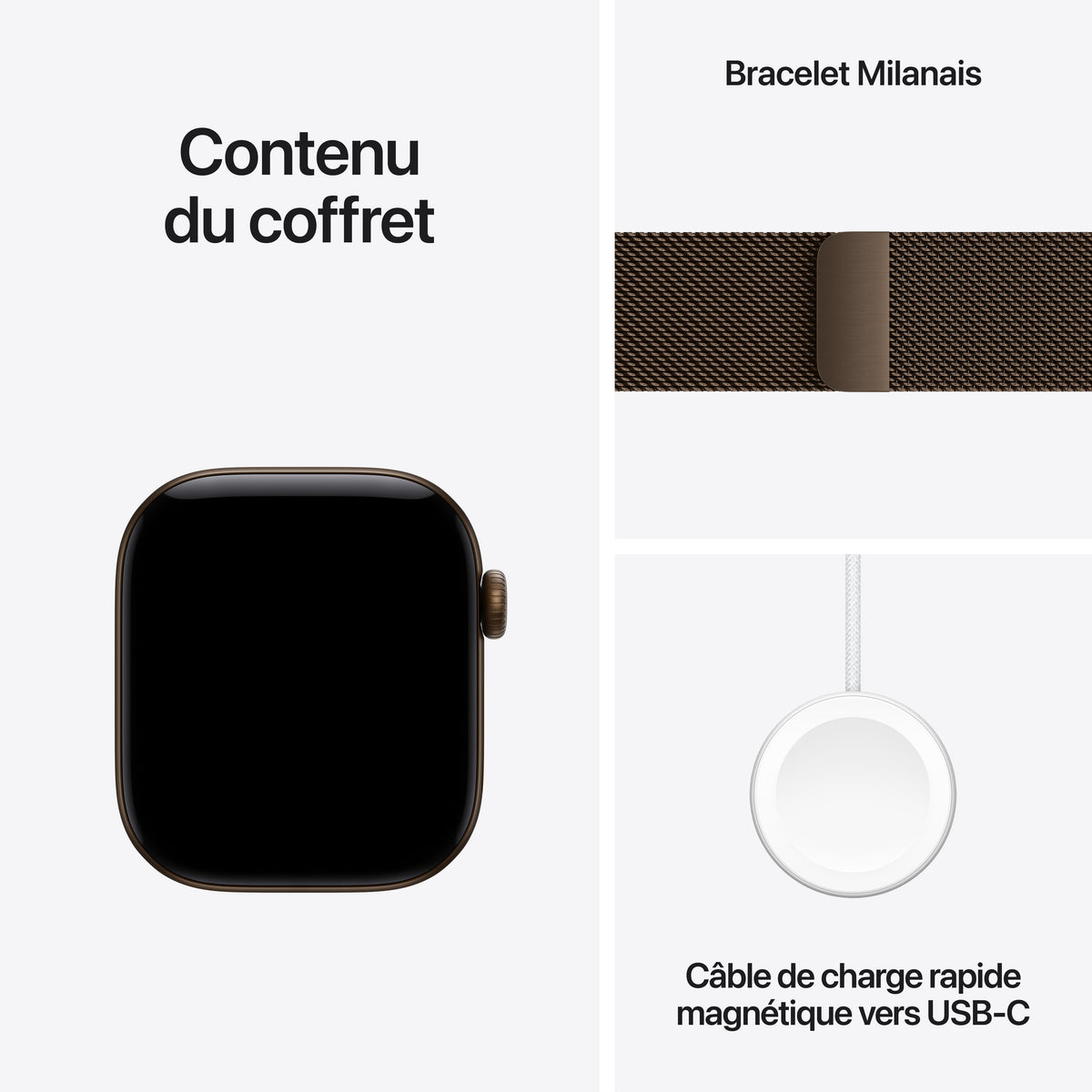 Apple Watch Series 12 GPS, Boîtier en aluminium bronze sombre de 42 mm, Bracelet Milanais bronze sombre