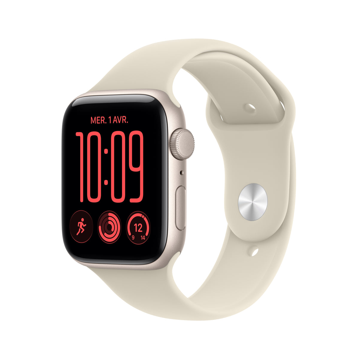 Apple Watch SE 3 GPS, Boîtier en aluminium lumière stellaire de 44 mm, Bracelet Sport sable - M/L