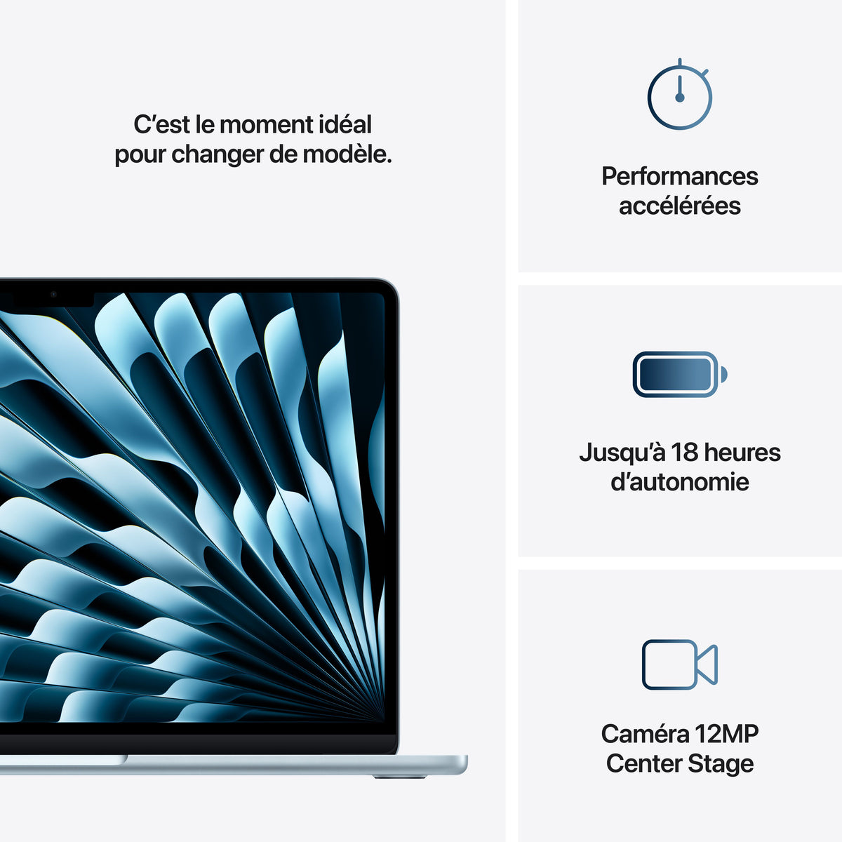 MacBook Air 13 pouces: Puce Apple M4 avec CPU 10 cœurs et GPU 10 cœurs, 512 Go SSD - Ciel