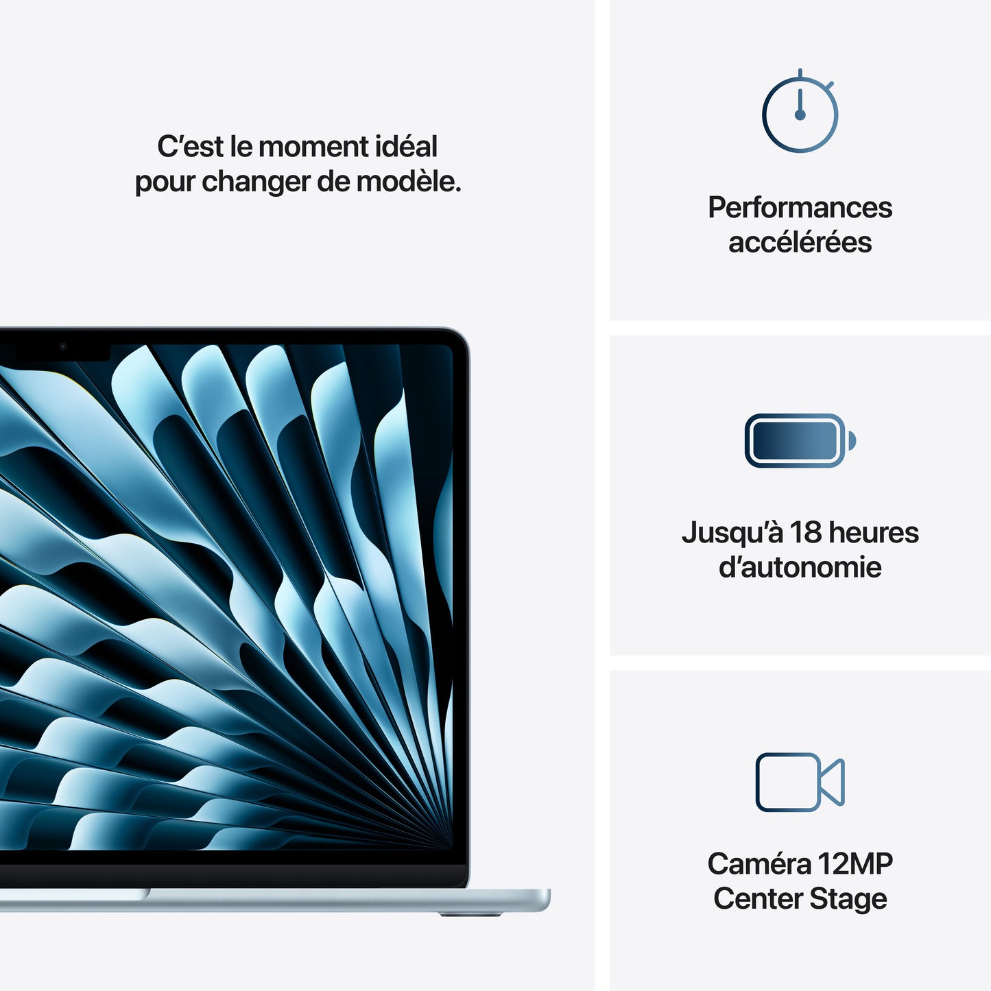 MacBook Air 13 pouces: Puce Apple M4 avec CPU 10 cœurs et GPU 10 cœurs, 512 Go SSD - Ciel