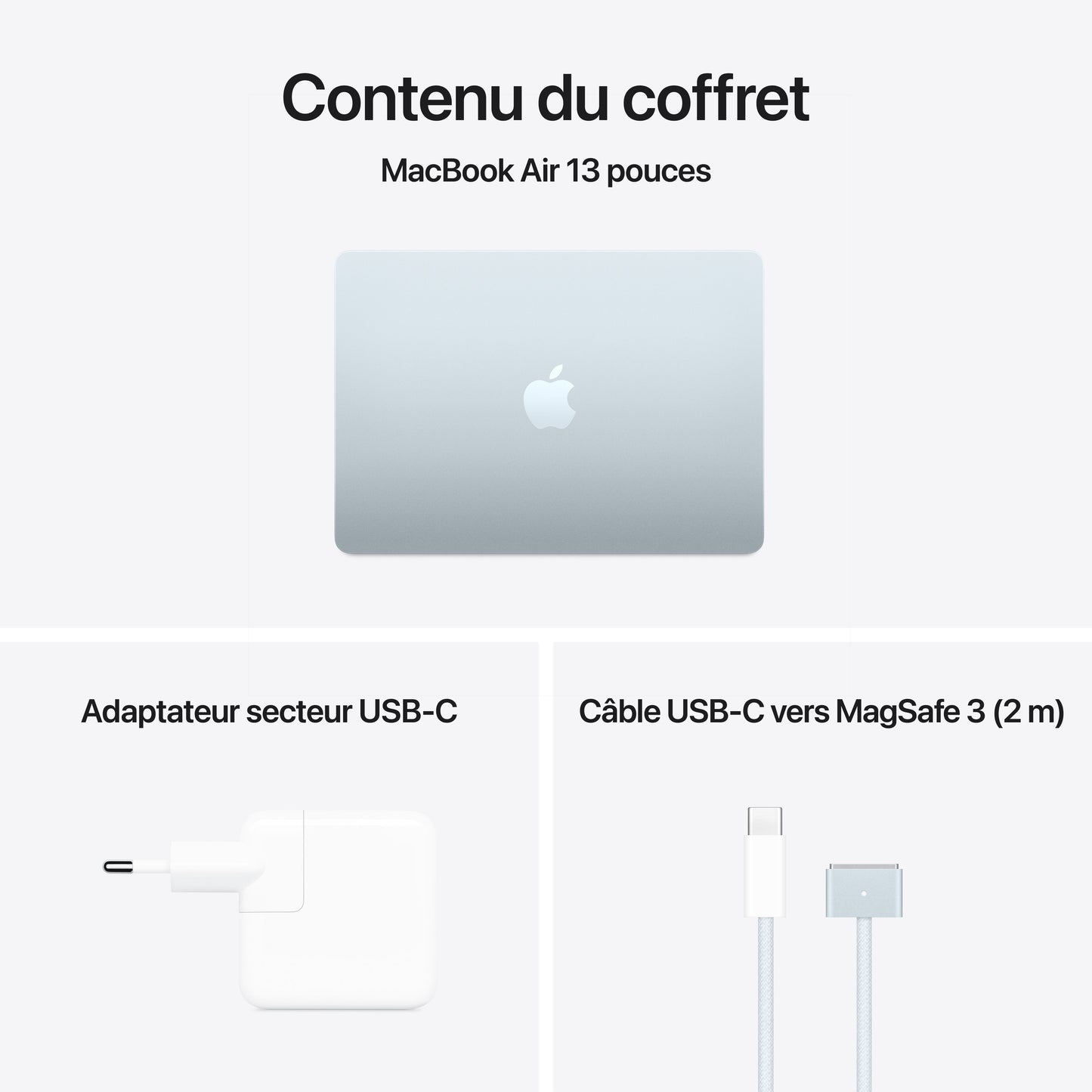 MacBook Air 13 pouces: Puce Apple M4 avec CPU 10 cœurs et GPU 8 cœurs, 256 Go SSD - Ciel
