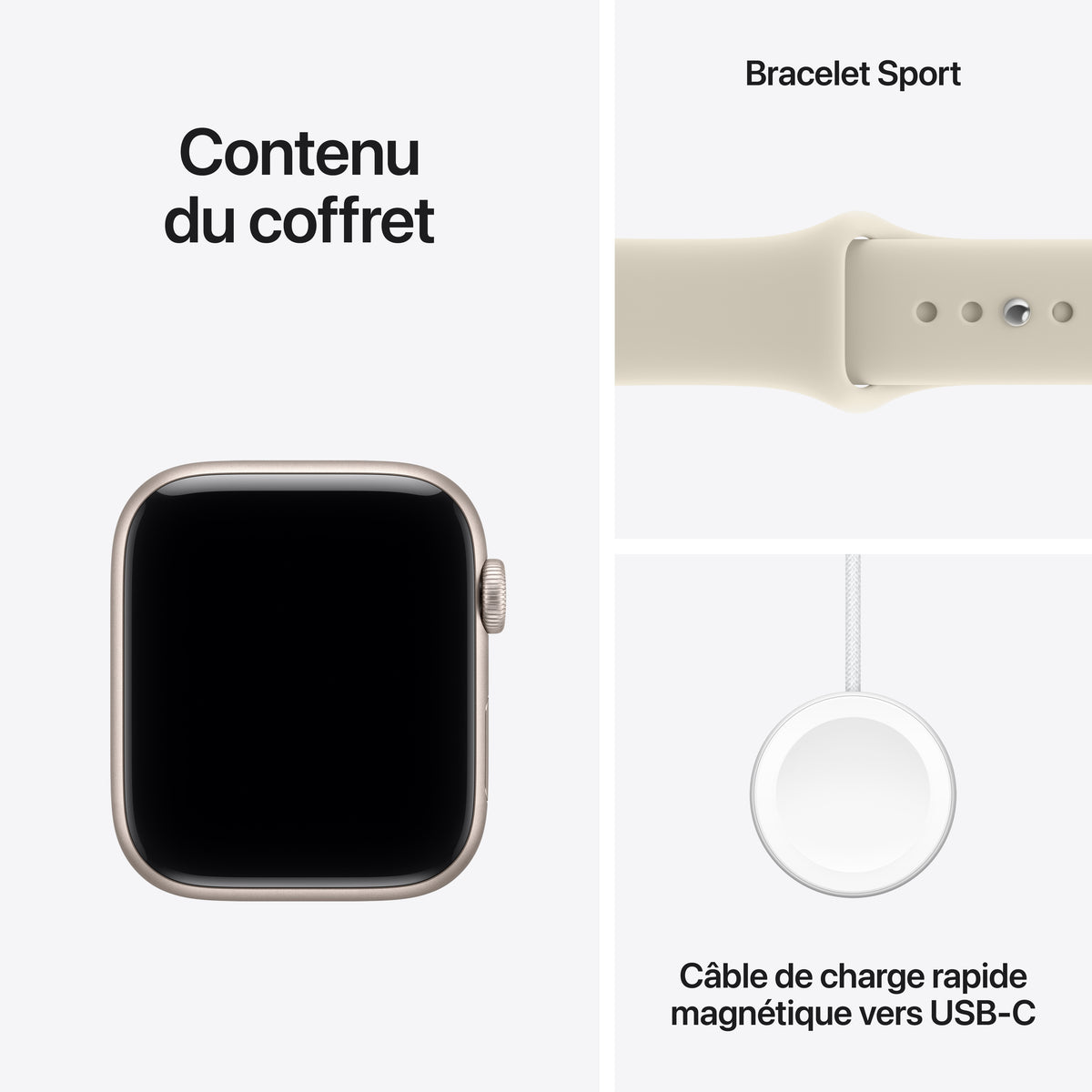 Apple Watch SE 3 GPS, Boîtier en aluminium lumière stellaire de 44 mm, Bracelet Sport sable - S/M