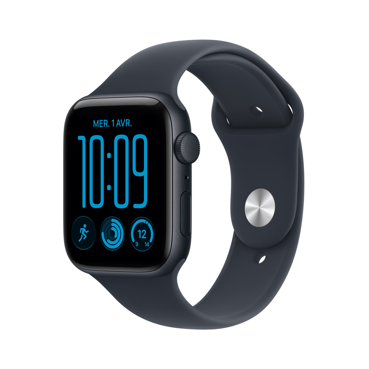 Apple Watch SE 3 GPS, Boîtier en aluminium minuit de 44 mm, Bracelet Sport bleu marine - M/L