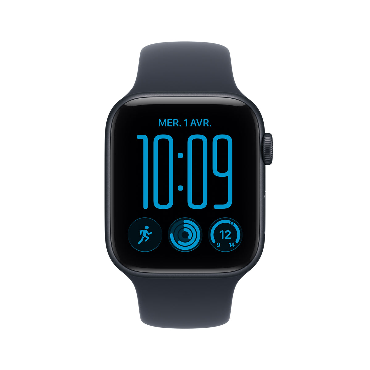 Apple Watch SE 3 GPS, Boîtier en aluminium minuit de 44 mm, Bracelet Sport bleu marine - M/L