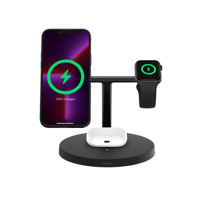 Belkin BoostCharge Pro Stand de charge 3in1 Qi2 MagSafe • Noir