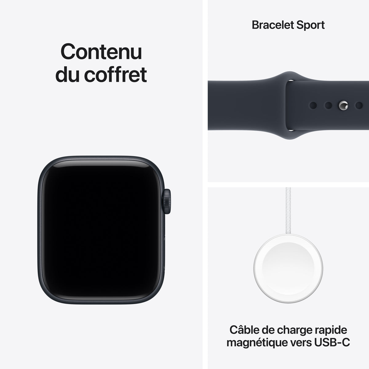 Apple Watch SE 3 GPS, Boîtier en aluminium minuit de 44 mm, Bracelet Sport bleu marine - S/M