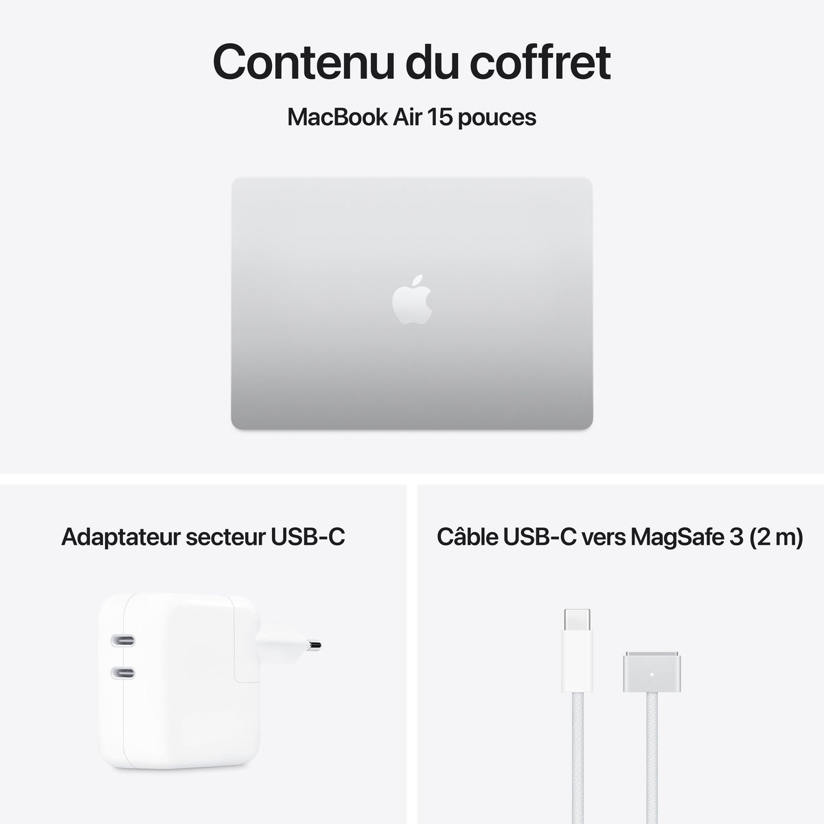 MacBook Air 15 pouces: Puce Apple M4 avec CPU 10 cœurs et GPU 10 cœurs, 256 Go SSD - Argent