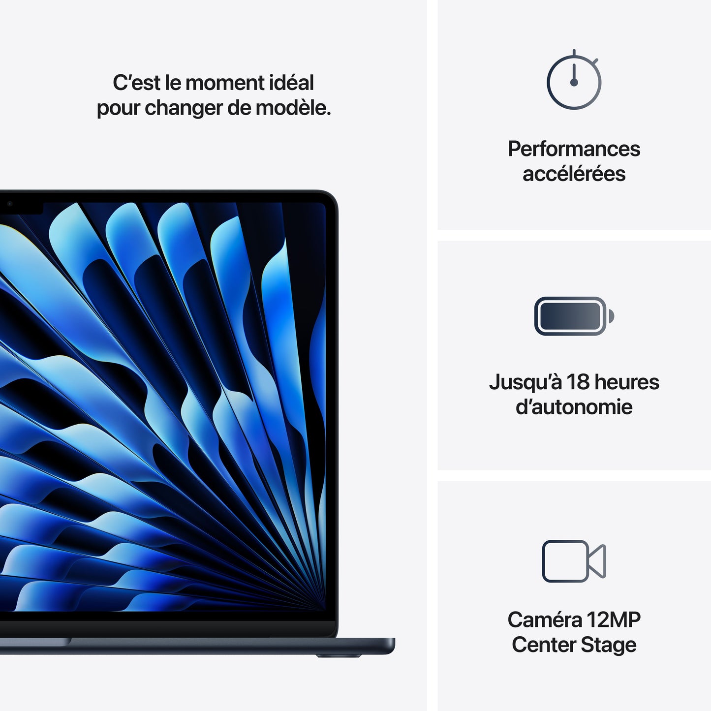 MacBook Air 15 pouces: Puce Apple M4 avec CPU 10 cœurs et GPU 10 cœurs, 512 Go SSD - Minuit