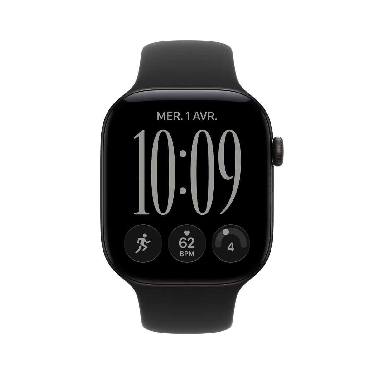Apple Watch Series 12 GPS, Boîtier en aluminium noir de 46 mm, Bracelet Sport noir - S/M