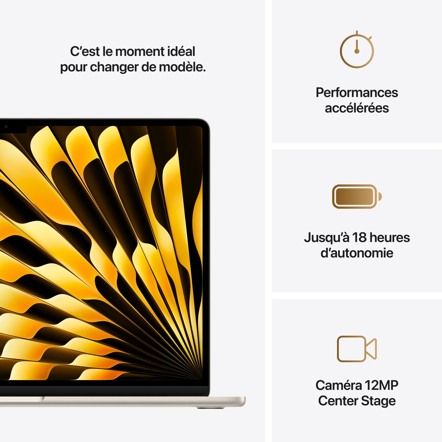 MacBook Air 15 pouces: Puce Apple M4 avec CPU 10 cœurs et GPU 10 cœurs, 256 Go SSD - Lumière stellaire