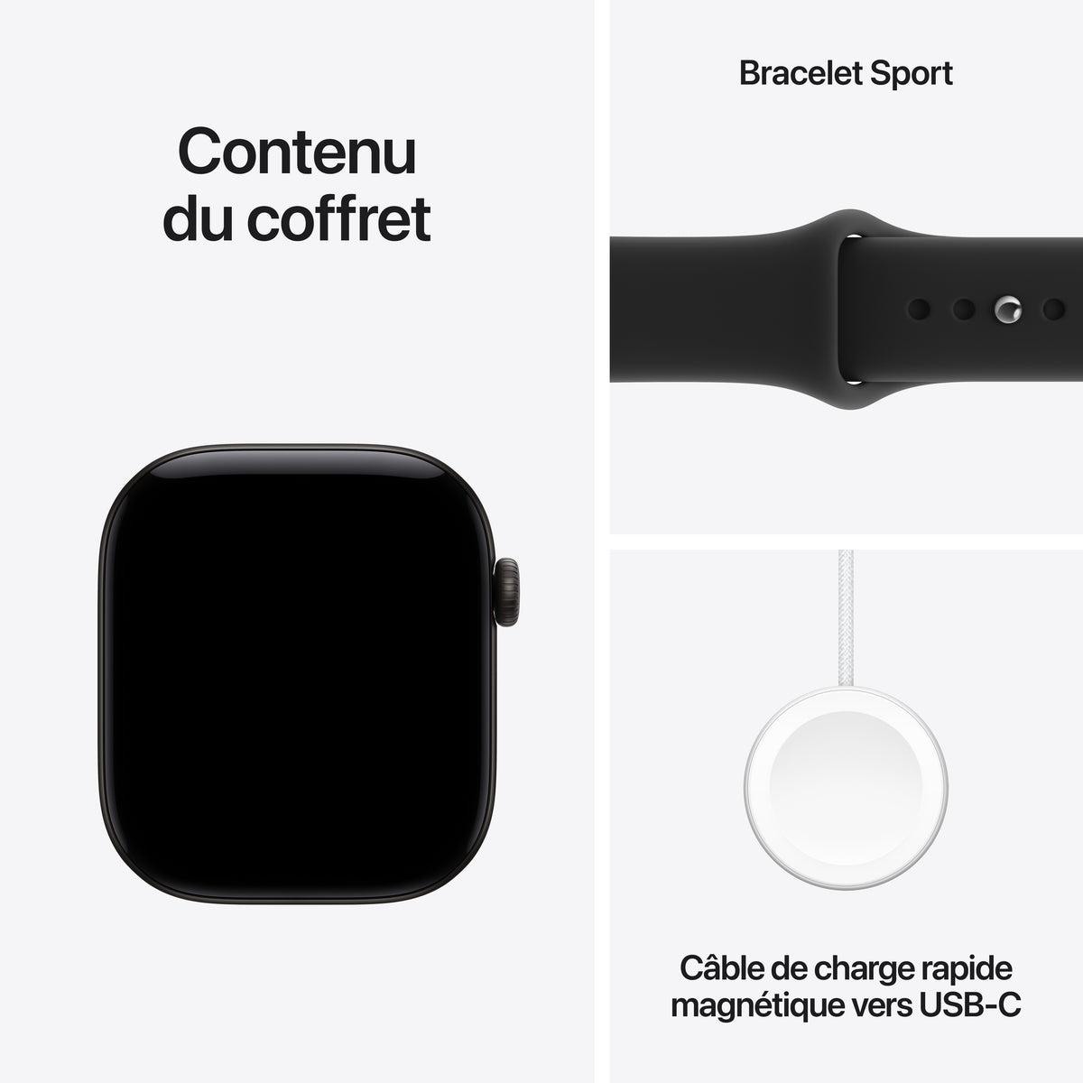 Apple Watch Series 12 GPS, Boîtier en aluminium noir de 46 mm, Bracelet Sport noir - S/M