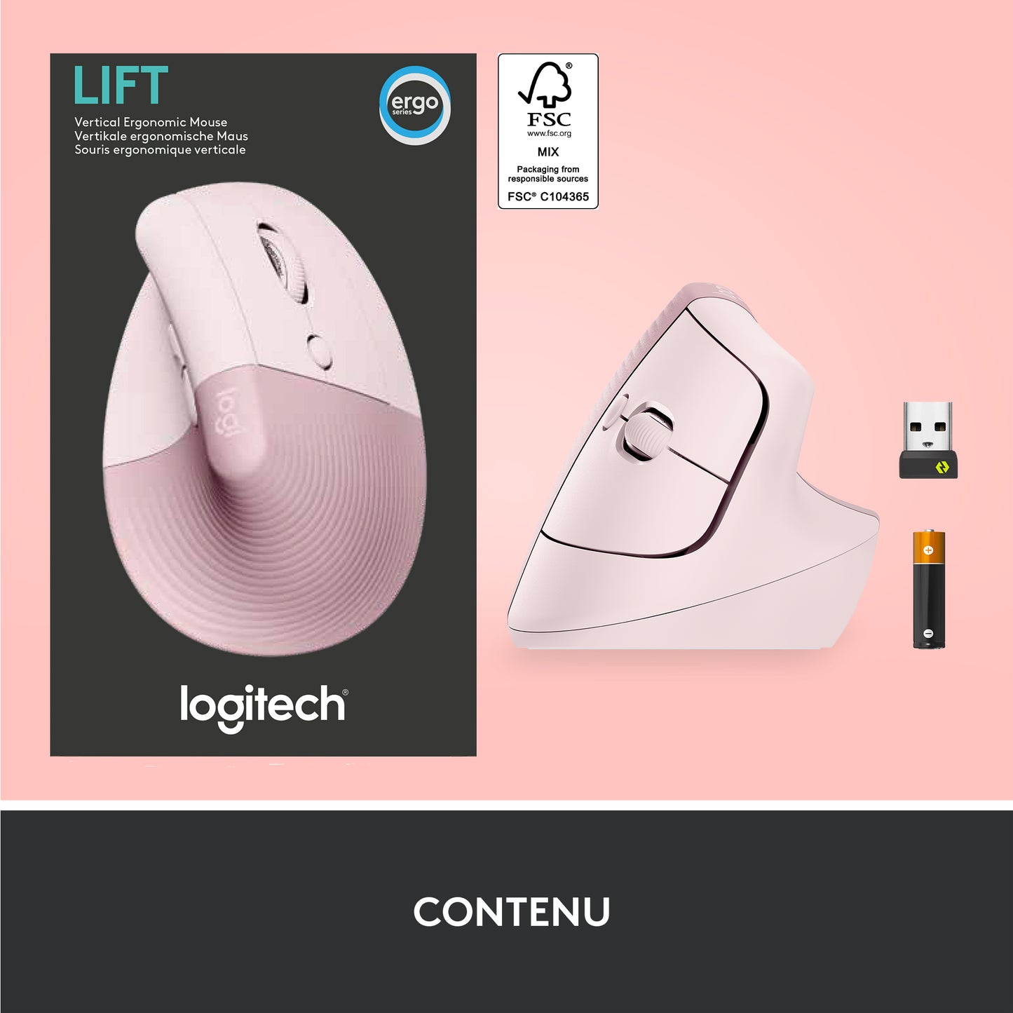 Logitech Lift RF sans fil + Bluetooth • Rose