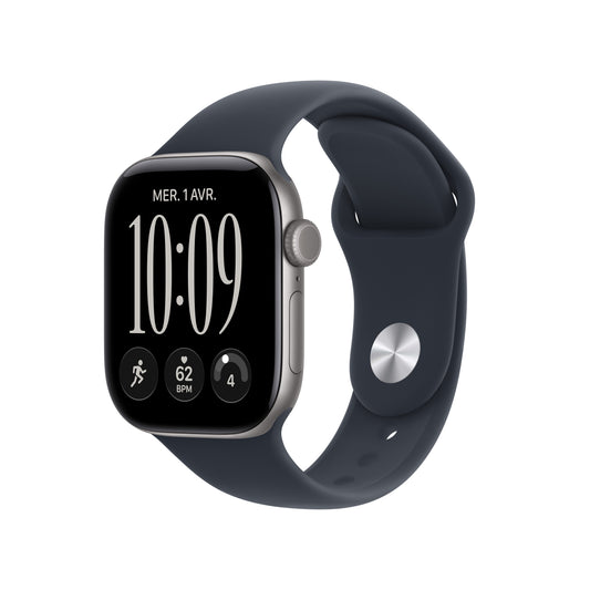 Apple Watch Series 12 GPS, Boîtier en aluminium gris sidéral de 42 mm, Bracelet Sport bleu marine - S/M